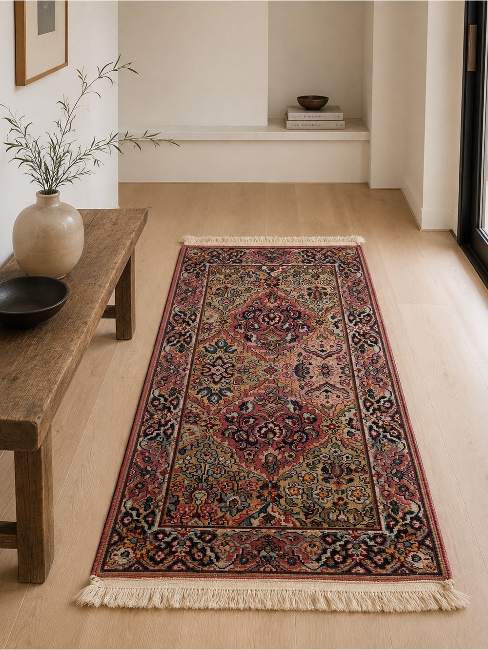 Vintage Karastan Persian Style Wool Rug | Bakhtiari | Pink | Made in USA